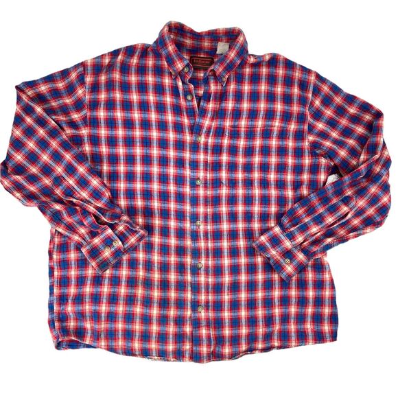 Five Brother Shirt Mens L Large Red Blue Plaid Flannel Button Up Long Sleeve - Picture 1 of 5